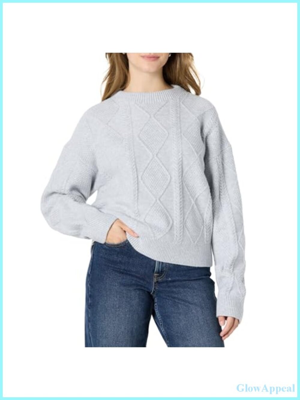 Cable Knit Mock Neck Relaxed Fit Pullover Sweater Cotton Blend